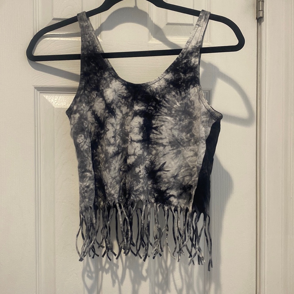 Tie dye, fringe tank top